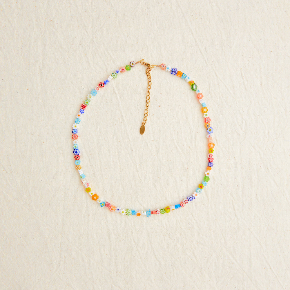 Millefiori Glass Flower Bead Necklace