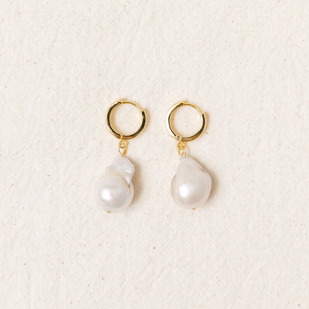
            
                Load image into Gallery viewer, Large Baroque Pearl Gold Hoops
            
        