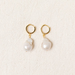 
            
                Load image into Gallery viewer, Large Baroque Pearl Gold Hoops
            
        