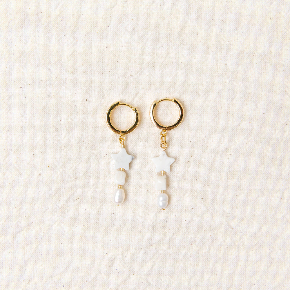 Star & Pearl Gold Hoops