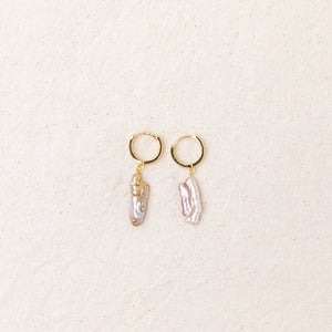 
            
                Load image into Gallery viewer, Taupe Pearl Gold Hoops
            
        