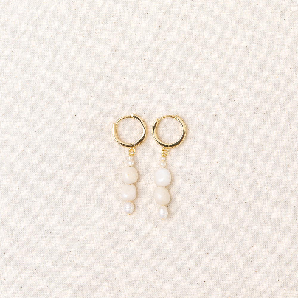 
            
                Load image into Gallery viewer, White Quartz Gold Hoops
            
        